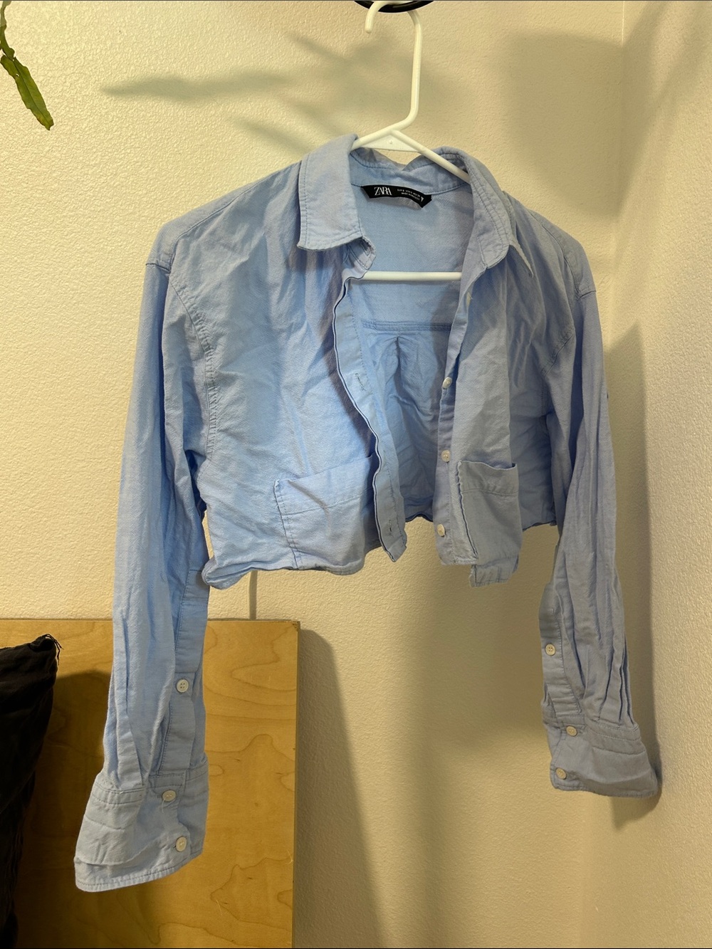 Zara Pale Blue Cropped Button-Down Shirt
